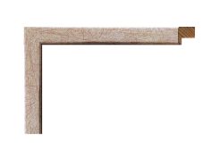 Perfil de moldura plata en madera de pino modelo 008-105, fina redondeada con rebaje y acabado en película plateada