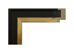 Moldura de madera de ayous en color negro con filo dorado y acabado envejecido, perfecto para enmarcar cuadros, láminas y fotografías aportando un estilo elegante, clásico y decorativo.