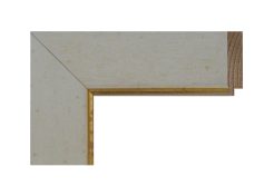 Moldura de madera de ayous tipo arpillera en color blanco con filo oro