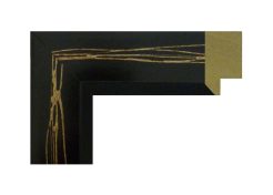 Moldura de madera de ayous en color negro con centro decorativo en acabado plata, perfil recto y superficie lisa sin efecto envejecido