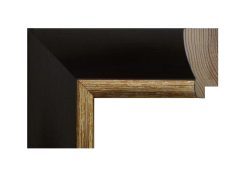 Moldura de madera en color nogal oscuro con acabado liso y filo interior en color oro, de estética elegante y contrastada.