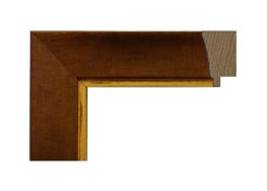 Moldura 053-097 color cobre con filo dorado, fabricado en madera de pino finger. Moldura de estilo clásico con acabado cálido y elegante, perfecta para enmarcar fotografías, espejos o láminas decorativas. Disponible en Molduras Salas.