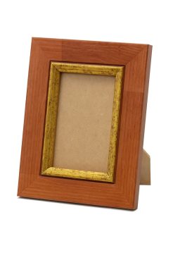 Portafoto de madera de pino finger color cerezo con filo dorado