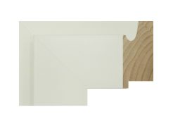Moldura blanca lacada 098-030, fabricada en madera de pino finger. Moldura blanca con un elegante perfil biselado y acabado uniforme, ideal para enmarcar espejos, obras clásicas o modernas con un toque luminoso y sofisticado.