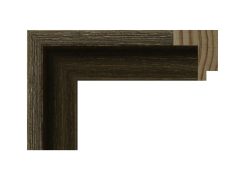 Moldura rústica de madera de pino finger tipo caja americana con galce, en acabado nogal