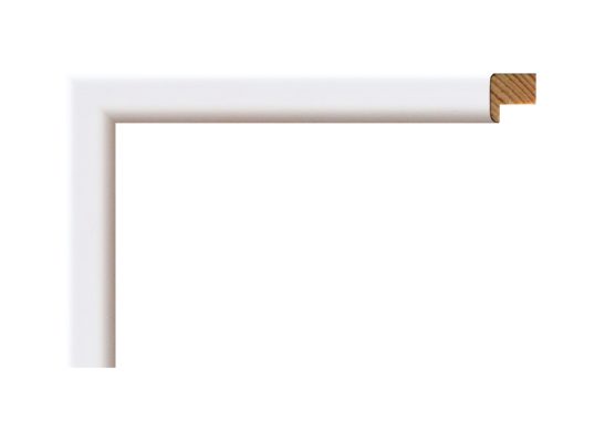 Perfil de marco estrecho blanco lacado en madera pino finger modelo 008-030, moldura redondeada con rebaje