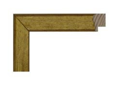 Marco de madera de pino finger modelo 028-005 con acabado en color oro aplicado en película. Diseño clásico de perfil medio con ligera moldura interior, ideal para enmarcar obras o espejos con un toque elegante