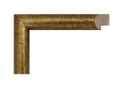 Marco color oro craquelado, modelo 222-005. Fabricado en madera Finger Joint con acabado dorado envejecido y textura craquelada que aporta un aspecto elegante y clásico. Ideal para enmarcar obras de arte, retratos o espejos, añadiendo un toque sofisticado y decorativo.