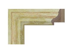 Marco blanco decapado en madera de ayous con pátina en tonos oro y rojo, acabado mate sin brillo que realza la veta natural y el efecto envejecido, perfil clásico ideal para enmarcar fotografías, láminas y obras decorativas de estilo vintage.