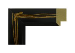 Marco de madera de ayous en color negro con centro decorativo en acabado oro, perfil recto y superficie lisa sin textura envejecida