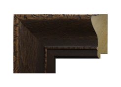 Marco de madera de ayous con acabado wengué rústico, de tono oscuro y veta marcada, con textura envejecida y aspecto robusto y natural.