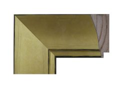 Marco de madera de pino finger con acabado en color oro, superficie lisa de tono dorado suave y uniforme, con leve efecto satinado que realza el aspecto clásico y elegante del conjunto.