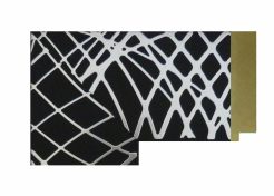 Marco de madera de ayous negro con diseño rayado en plata, estilo moderno y decorativo