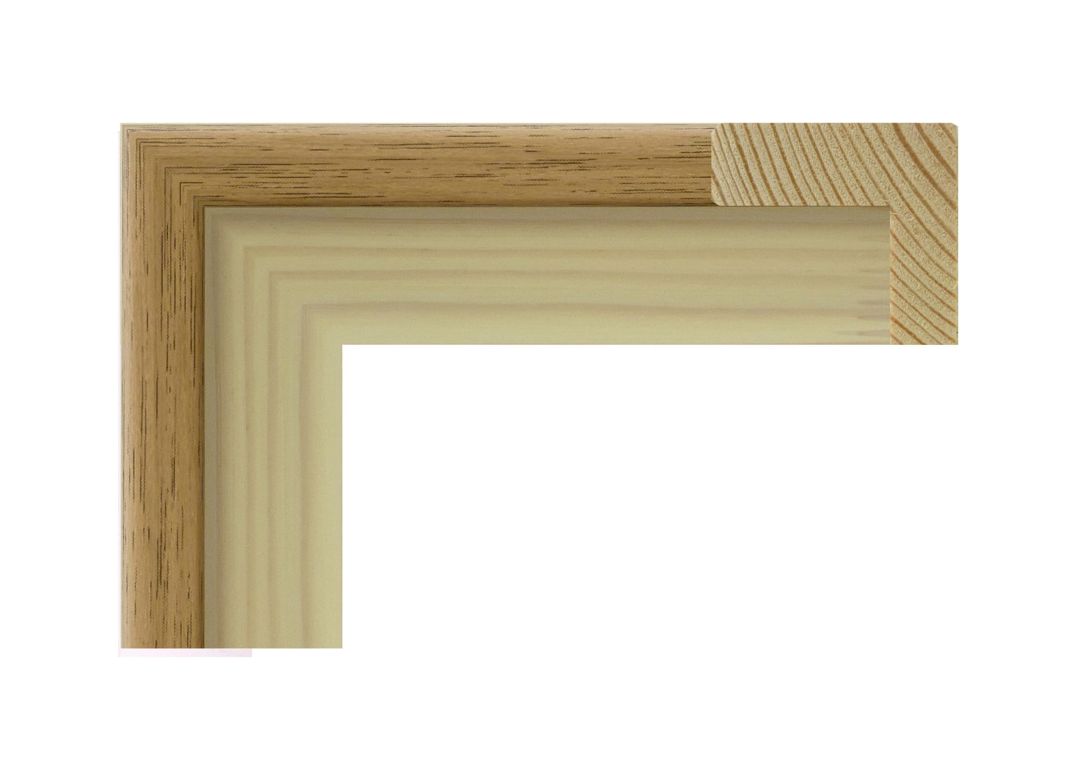 Marco caja americana de madera de ayous en color marfil con filo nogal